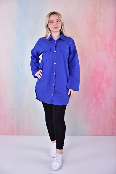 BUUFUU Cămașă tunică cu guler de cămașă elegantă și confortabilă, cu mâneci l...