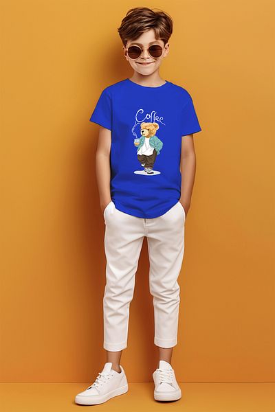 ADABEBEK Coffee Written Coffee Drinking Bear Printed T-shirt για αγόρι