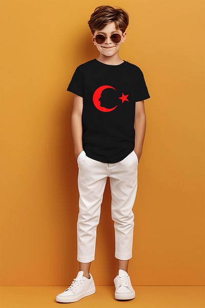 ADABEBEK Μπλουζάκι για αγόρι με στάμπα Ataturk Shaded Moon and Star