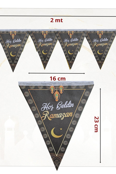 Parti dolabı Hoşgeldin Ya Şehri Ramazan Yazılı Üçgen Flama 180 Cm 10 Bayrak Ramazan Bayramı Dini Islami Süsü