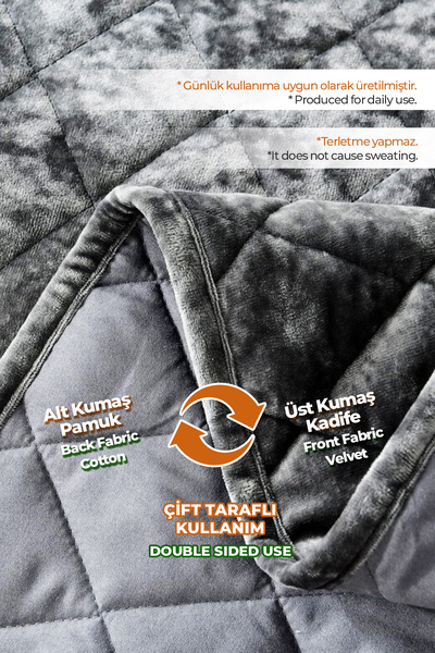 Evlen Home Collection Set cuvertură de pat din catifea matlasată, supersoft, 2 bucăți, umplut cu fibre moi, antracit