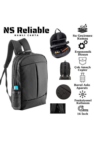 NS reliable 15.6'' -17.6'' Compatible Black Notebook Computer Laptop Backpack - Waterproof Fabric
