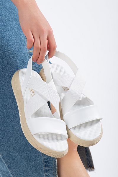 Mc vay Shoes Sandale de damă Flora Cross cu piele albă cu detaliu elastic