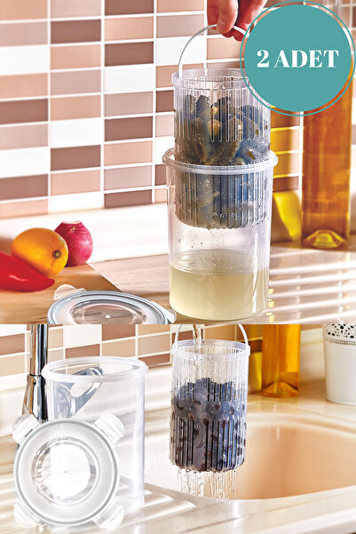 Rapt 2 Adet Süzgeçli Derin Saklama Kabı - Sızdırmaz Zeytinlik Turşuluk 1,5 Litre