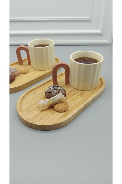 MİEN Bamboo Oval Presentation Set Tea Coffee Presentation 2 Pieces