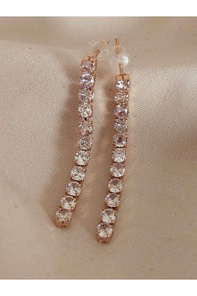 TÜKKAN ACCESSORİES ZIRCON ROUND TIRNAKLI STONE WATERWAY GOLD EARRING-STK124