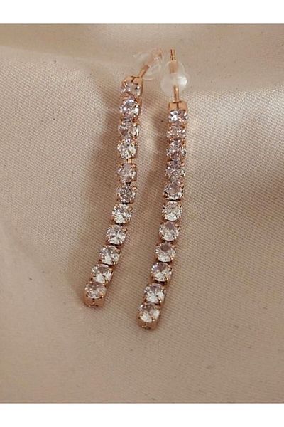 TÜKKAN ACCESSORİES ZIRCON ROUND TIRNAKLI STONE WATERWAY GOLD EARRING-STK124