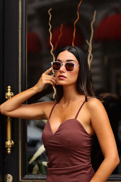 ModaLucci نظارة شمسية للجنسين بلون بني شفاف