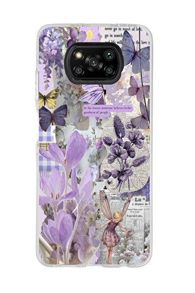 Magic Ring Poco X3 Pro / X3 NFC Uyumlu Lavanta Tasarımlı Şeffaf Telefon Kılıfı