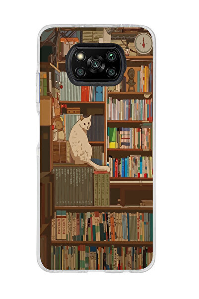 Magic Ring Poco X3 Pro / X3 NFC Uyumlu Kedi ve Kütüphane Tasarımlı Şeffaf Tel...