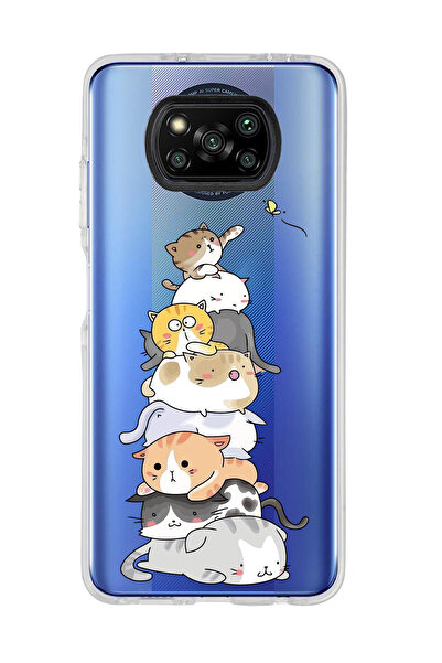 Magic Ring Poco X3 Pro / X3 NFC Uyumlu Sevimli Kedicikler Tasarımlı Şeffaf Te...