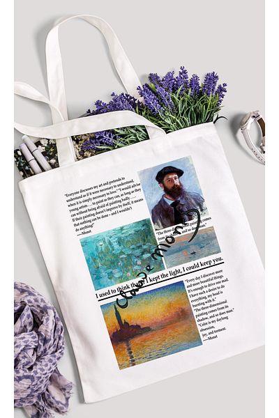 Cemira Citate Claude Monet, Citate Monet Design Geantă de cumpărături, Geantă de cărți, Geantă de cumpărături, Geantă de tote