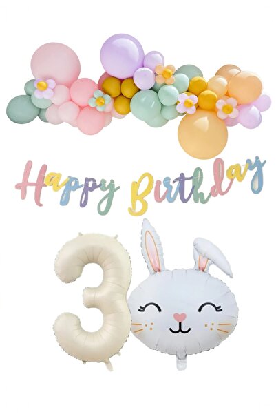 BİDOLUMUTLULUK Tavşan Folyo Balonlu Doğum Günü Konsept Parti Kutlama Eğlence