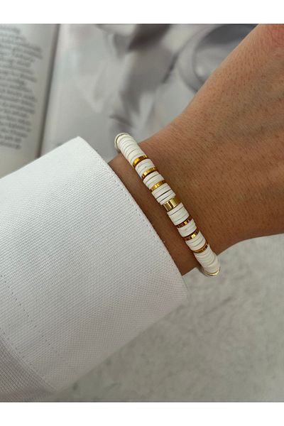 HERCY White Fimo Bracelet with Gold Washer Detail
