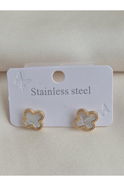 THB Sedefli Küçük Yonca Çelik Küpe