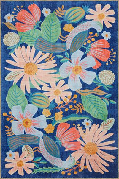Rugs Modern Halı Mavi Renk Temalı Çiçek Desenli Kreatif Halı 3716