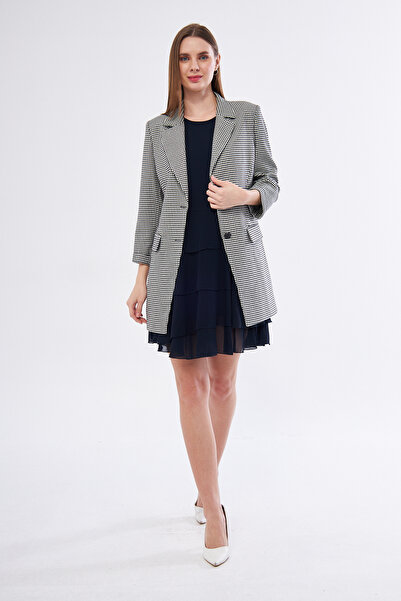 SELAZRA Siraha Ceket Yaka Regular Fit Siyah Beyaz Renk Elbise