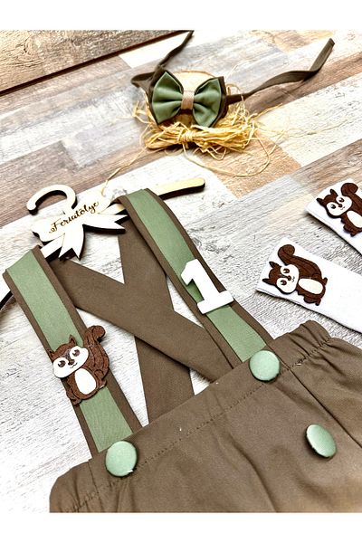 Feriatolye 1-2 Years Old Baby Boy Mold Green Romper - Squirrel Concept