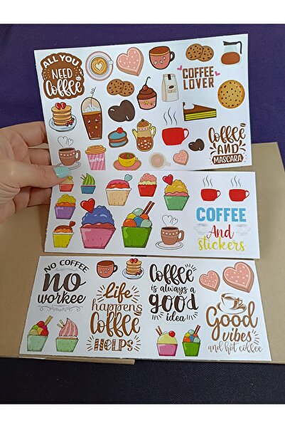 Pink Swan Craft مجموعة ملصقات لطيفة تحت عنوان القهوة والكب كيك مكونة من 50 قط...