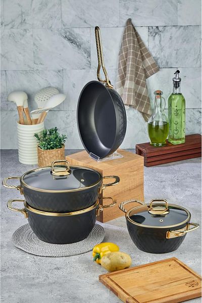 Cooker 7 Pieces 4mm Special Titanium Series Granite Cookware Set with Lid-Gold