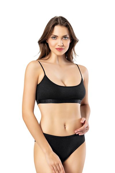 LEYNA BUTİK Women's Padded Corded Fabric Rope Strap Black Half Tank Top (M=70-75,L=80-85, XL=90-95, 2XL=100-105)