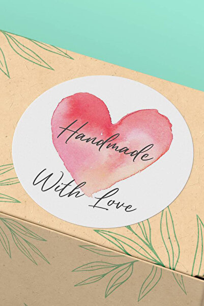 Basic Sense Kuşe Sticker Paketleme Kargo Teşekkürler Etiketi Kalpli Hand Made...