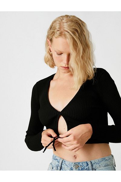 Koton Crop Knitwear Sweater with Window Detail