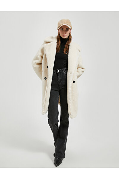 Koton Zweireihiger Mantel aus Plüsch mit Knopfleiste