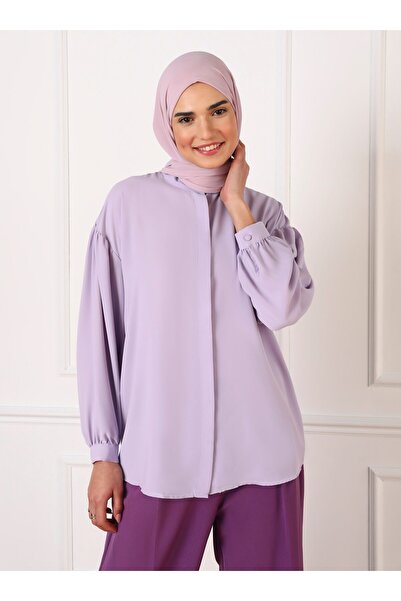 Refka Balloon Sleeve Satin Shirt - Powder Lilac - Refka