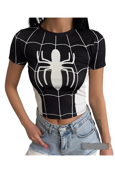 Köstebek Spider Cosplay Short Sleeve Crop T-Shirt