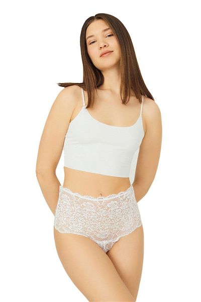 Cottonhill Cream Lace Elastic Detailed High Waist Women's Thong Panties