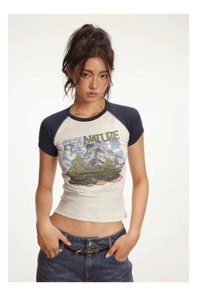 Köstebek Μπλουζάκι με μανίκια Navy Blue Raglan Back To Nature Grey Melange T-shirt