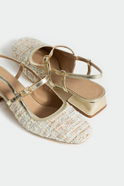 İnan Ayakkabı Kadın Gold Renk Toka Detaylı Topuklu Ayakkabı & Babet (3 Cm Topuk )