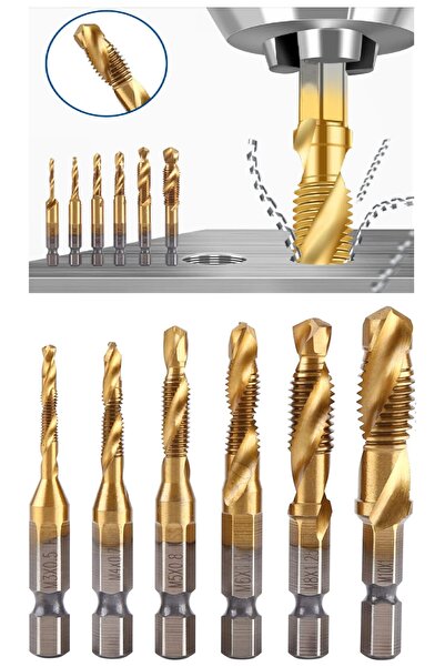 Depolife Klavuz Seti 1/4 Bıts Kendinden Matkap Uçlu M3 M4 M5 M6 M8 M10 titanyum Ahşap metal  matkap uçlu