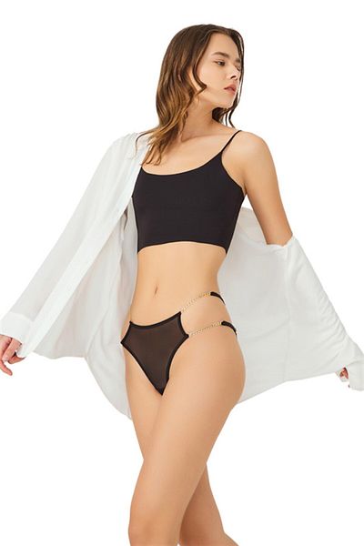 Cottonhill Chiloți brazilian elastici ajustabili din tul negru