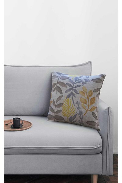 Melodie Linen Throw Pillow Cover Patterned Gray 45x45 Cm