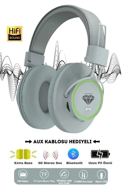 Favors Katlanabilir Kulaküstü Bluetooth Kulaklık Extra Bass 8D HD Stereo Soun...