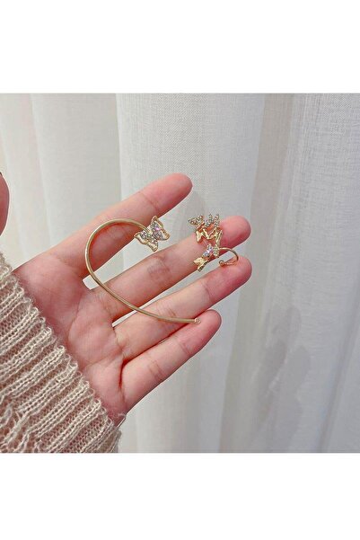 skycott 2 Adet taşlı kelebek küpe kaplama klipler küpe manşet klipsli küpe Kore Parlak Kelebek Kulak Klipsi