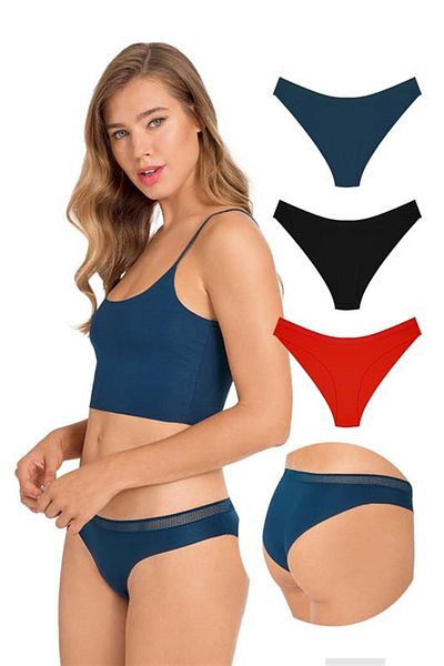 Cottonhill Chiloți de bikini tăiați cu laser cu elastice din plasă, pachet de 3 - 4