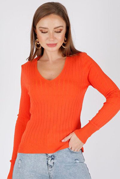 ALCHON Καλοκαιρινή ελαστική πλεκτή μπλούζα με μακρυμάνικη λαιμόκοψη σε μονόχρ...