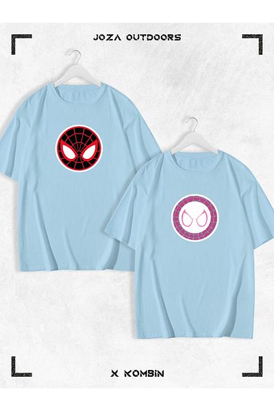 Joza Outdoors Spiderman Gwen Printed Unisex Oversize Tshirt - Συνδυασμός Ζευγαριού, Αγαπημένο πολύχρωμο σετ 2 τεμαχίων