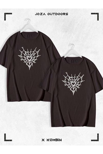 Joza Outdoors Γυναικείες άντρες Unisex Spider Web με στάμπα Lover Couple Combination Oversize πολύχρωμο μπλουζάκι Σετ 2 τεμαχίων