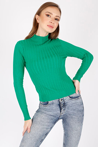 ALCHON نصف الياقة المدورة مضلع كم طويل الصيف بسط تريكو بادي بلوزة