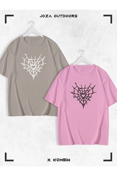 Joza Outdoors Γυναικείες άντρες Unisex Spider Web με στάμπα Lover Couple Combination Oversize πολύχρωμο μπλουζάκι Σετ 2 τεμαχίων