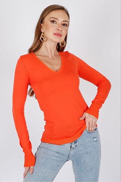 ALCHON Bluză de vară, cu mânecă lungă, cu decolteu în V, de culoare solidă