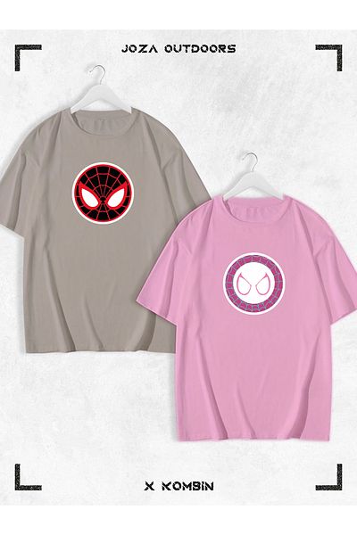 Joza Outdoors Spiderman Gwen Printed Unisex Oversize Tshirt - Συνδυασμός Ζευγαριού, Αγαπημένο πολύχρωμο σετ 2 τεμαχίων