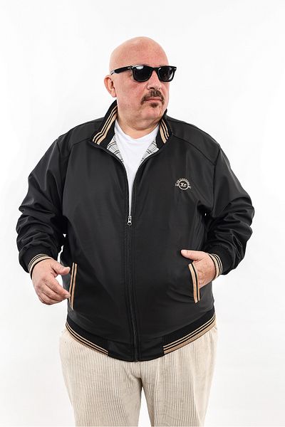 ixir Μαύρο Κεντημένο Plus Size Εποχιακό Ανδρικό Παλτό & Μπουφάν