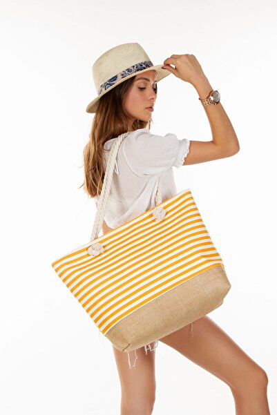 LOOP DESIGN Çizgili,fermuarlı- Kadın plaj çantası
