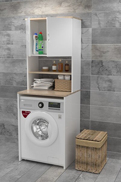 Evdemo Çamaşır Makinesi Üstü Banyo Dolabı Rafı Beyaz