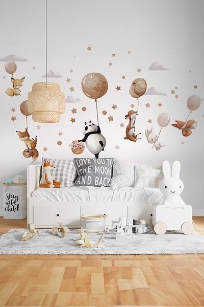 TUGİBU Cute Animals Themed Kids Room Wall Sticker Set